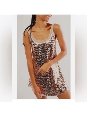 Free People Rose Gold Sequins Slip Dress sz M